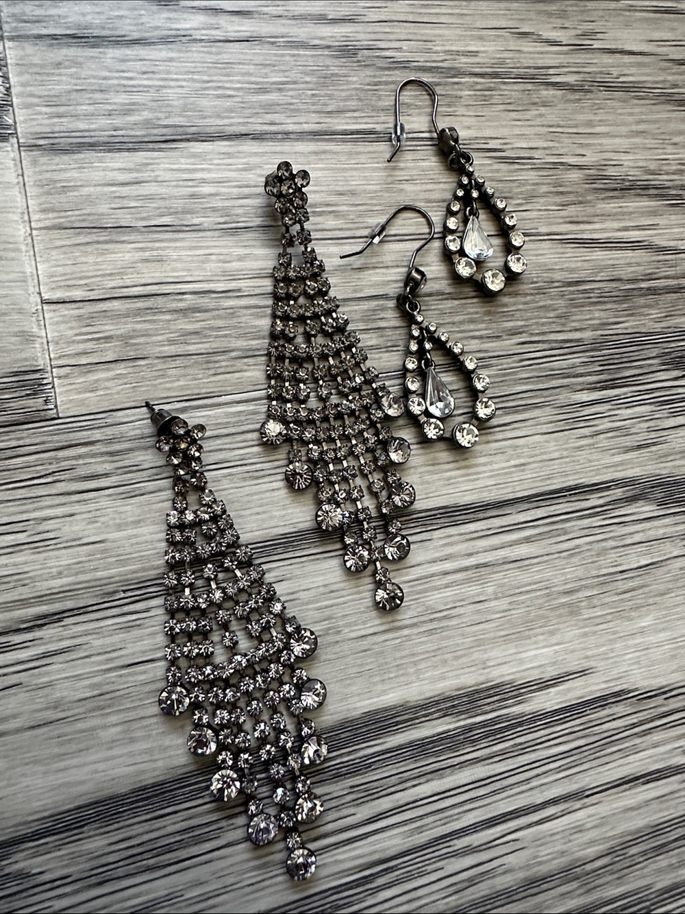 Rhinestone Chandelier Drop Earrings - Sparkling Silver Tone
